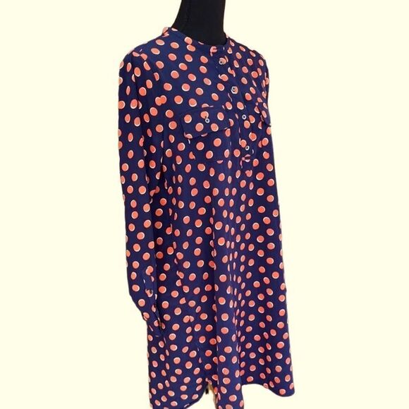 Gap Henley style button front navy/orange polka dot shift style dress size M - Picture 5 of 6